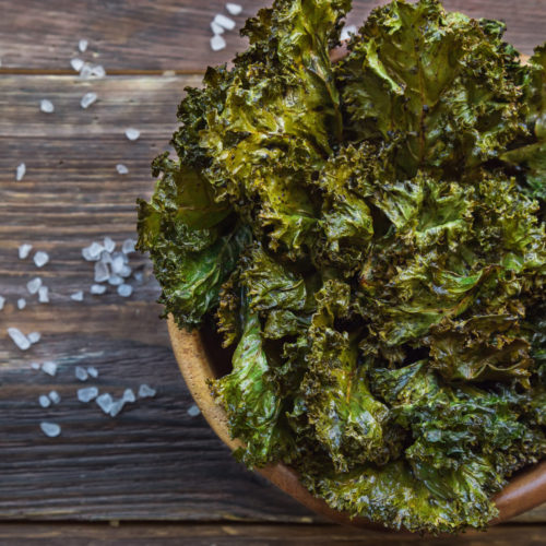 Homemade Salt and Viniger Kale Chips in a bowl