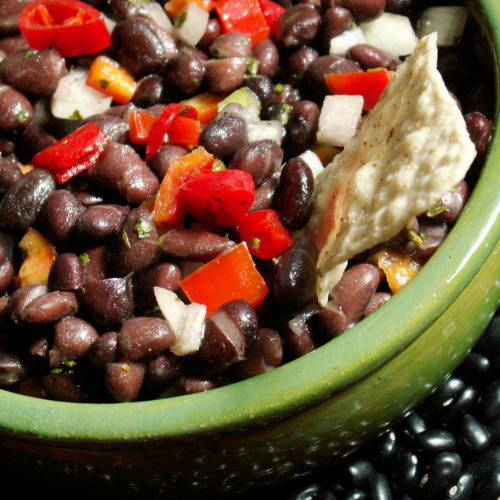 Fresh Black Bean Salsa in a green ceramic bowl