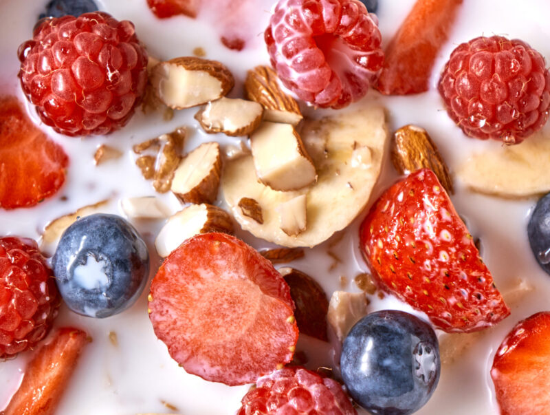Fresh Berries with Nuts and Kefir